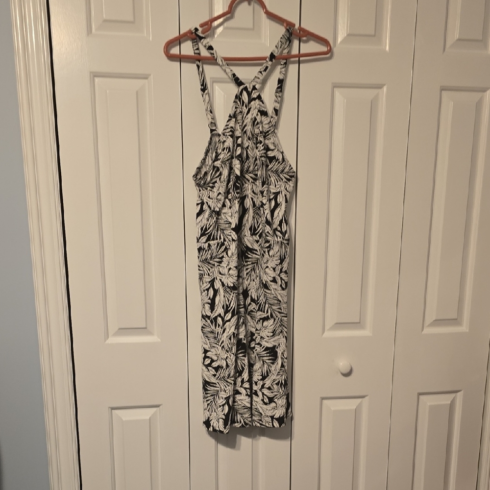 Black and White Leaf Print Jumpsuit
